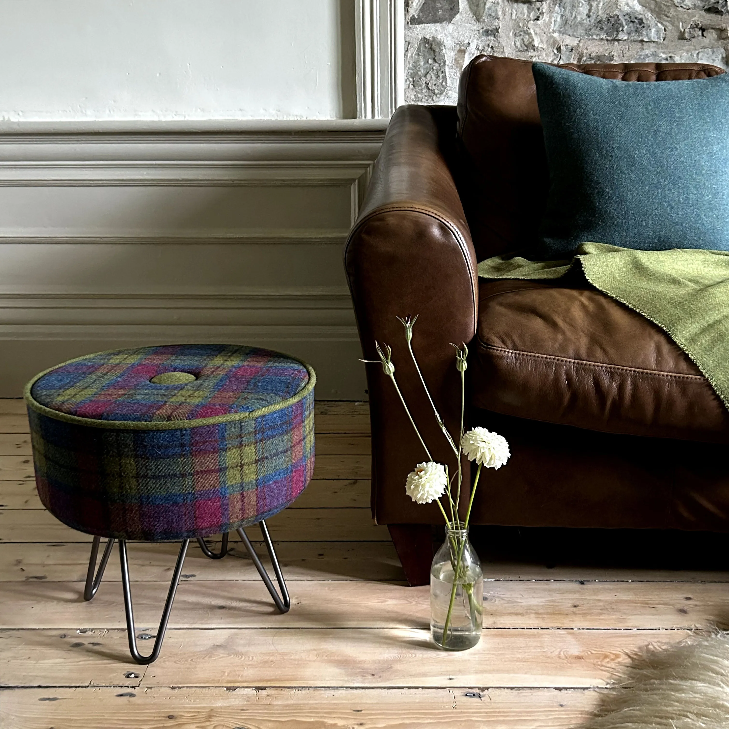 Callanish Tartan Footstool with Button