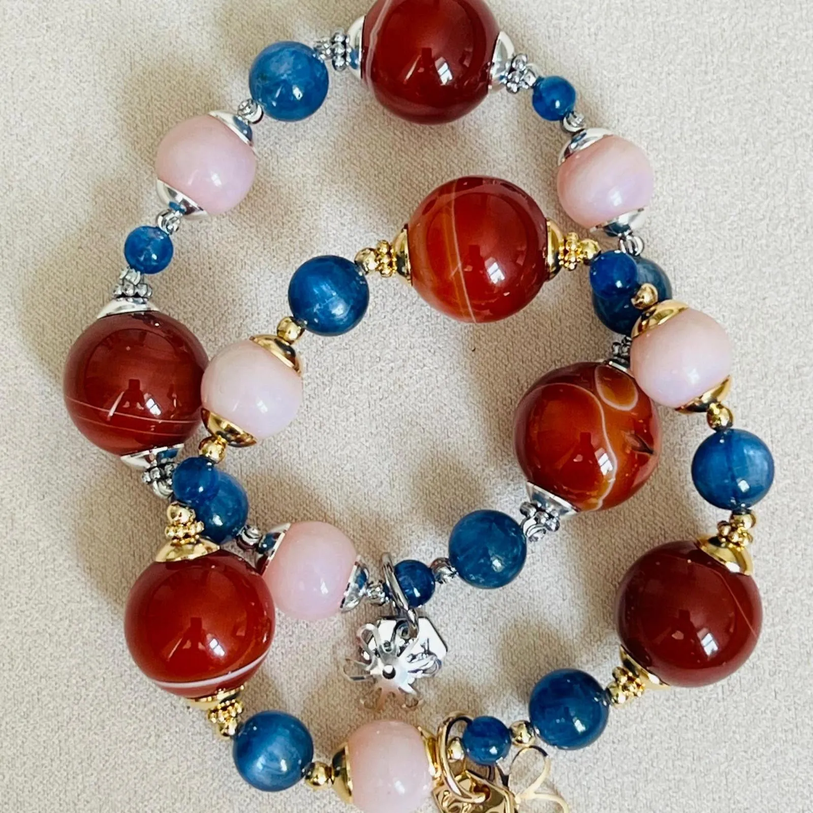 Carnelian, Pink Opal & Blue Kyanite Bracelet GHW