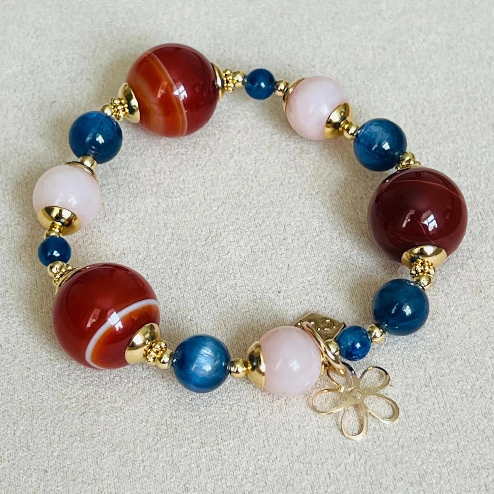 Carnelian, Pink Opal & Blue Kyanite Bracelet GHW