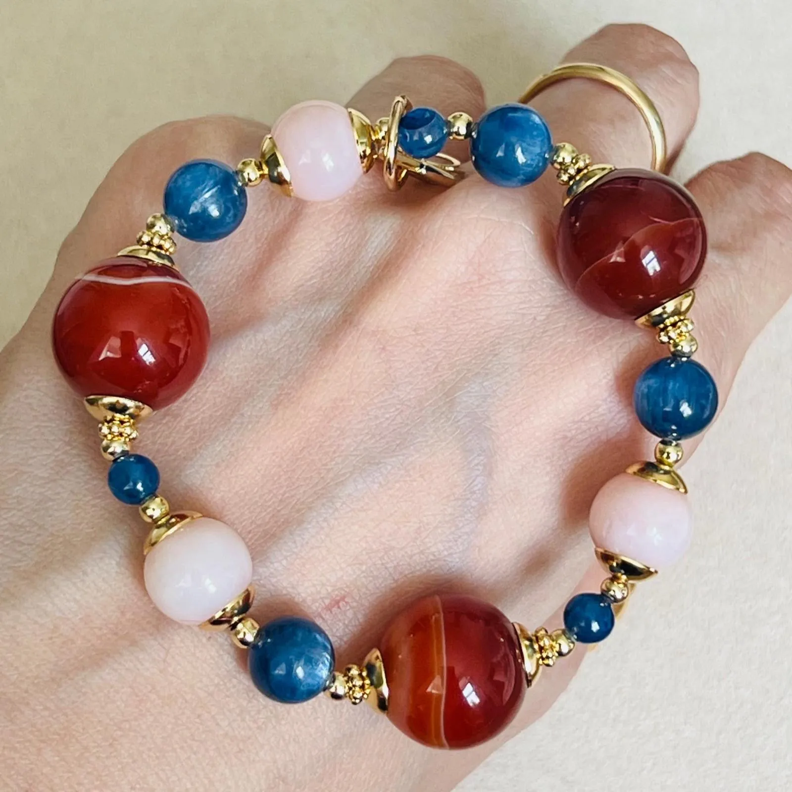 Carnelian, Pink Opal & Blue Kyanite Bracelet GHW