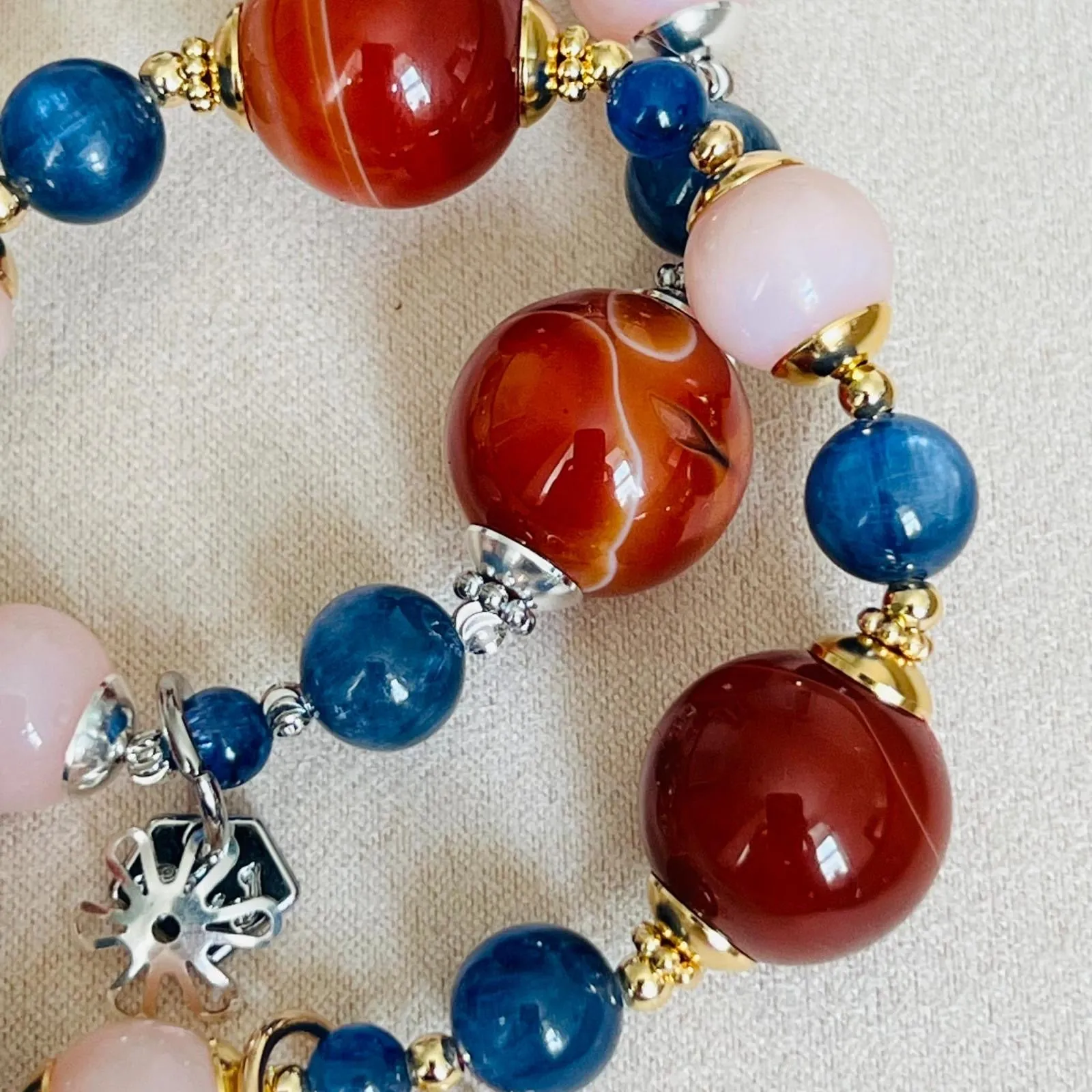 Carnelian, Pink Opal & Blue Kyanite Bracelet GHW