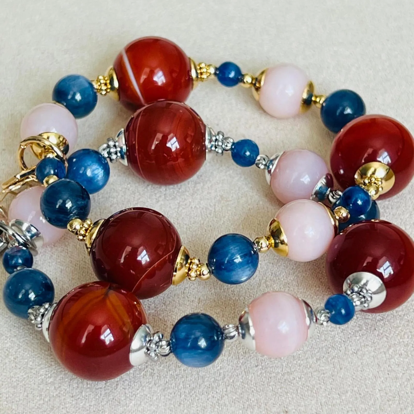 Carnelian, Pink Opal & Blue Kyanite Bracelet GHW