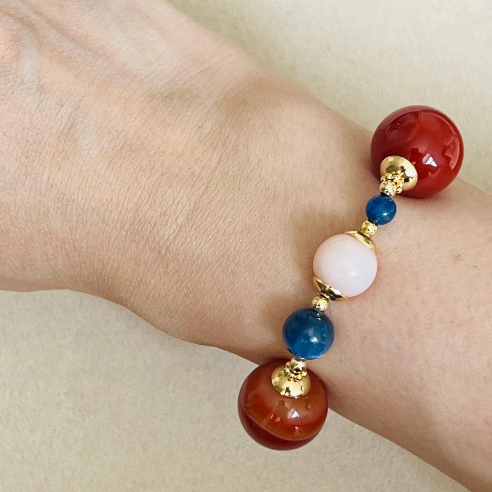 Carnelian, Pink Opal & Blue Kyanite Bracelet GHW