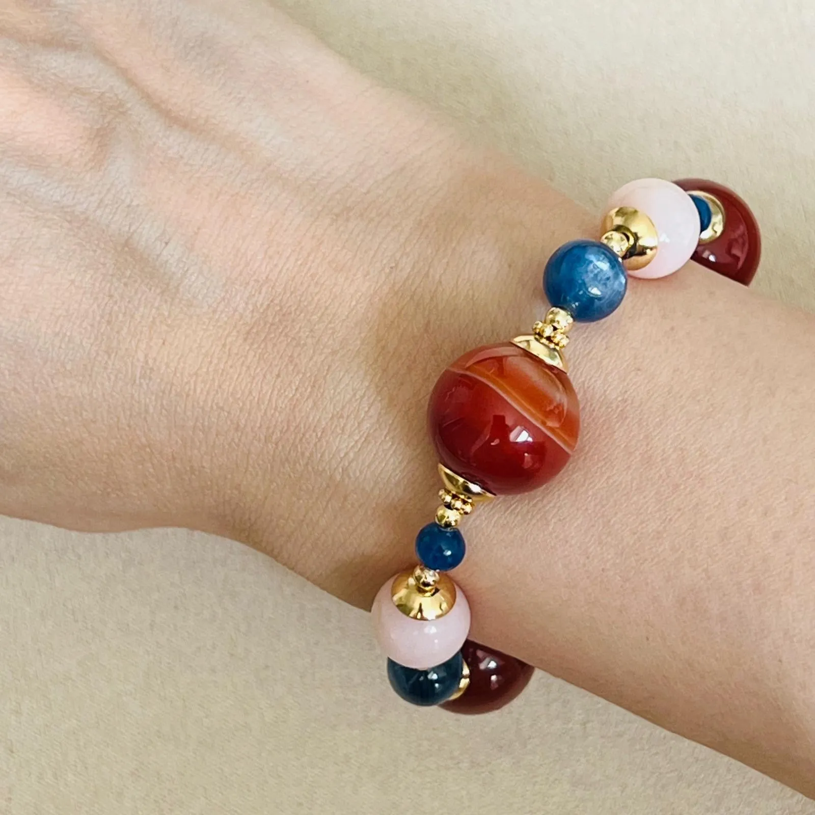 Carnelian, Pink Opal & Blue Kyanite Bracelet GHW