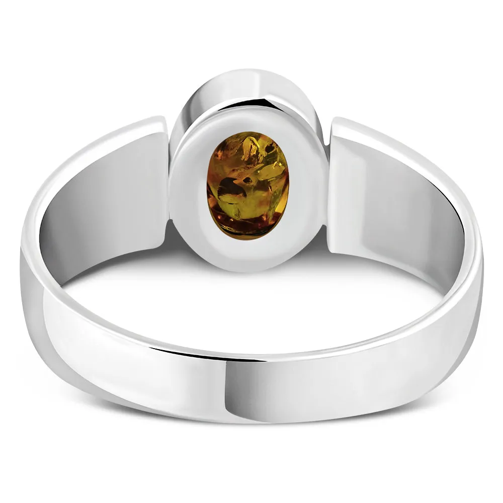 Celtic Baltic Amber Sterling Silver Ring