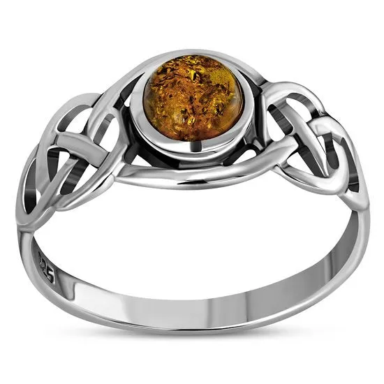 Celtic Knot Sterling Silver Baltic Amber Ring