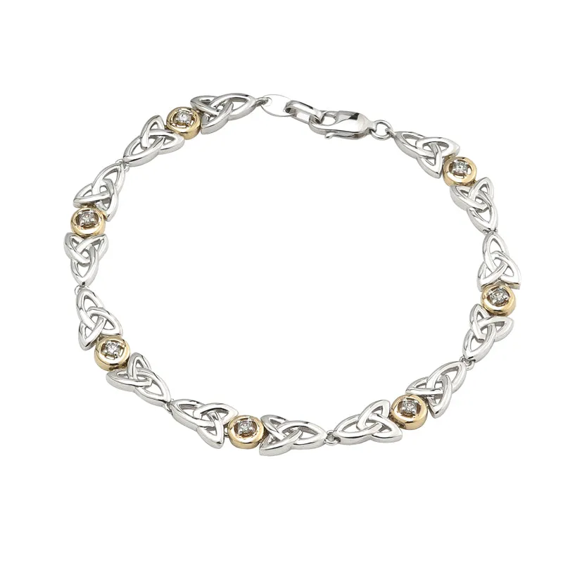 Celtic Trinity Knot Diamond Bracelet, Gold & Silver