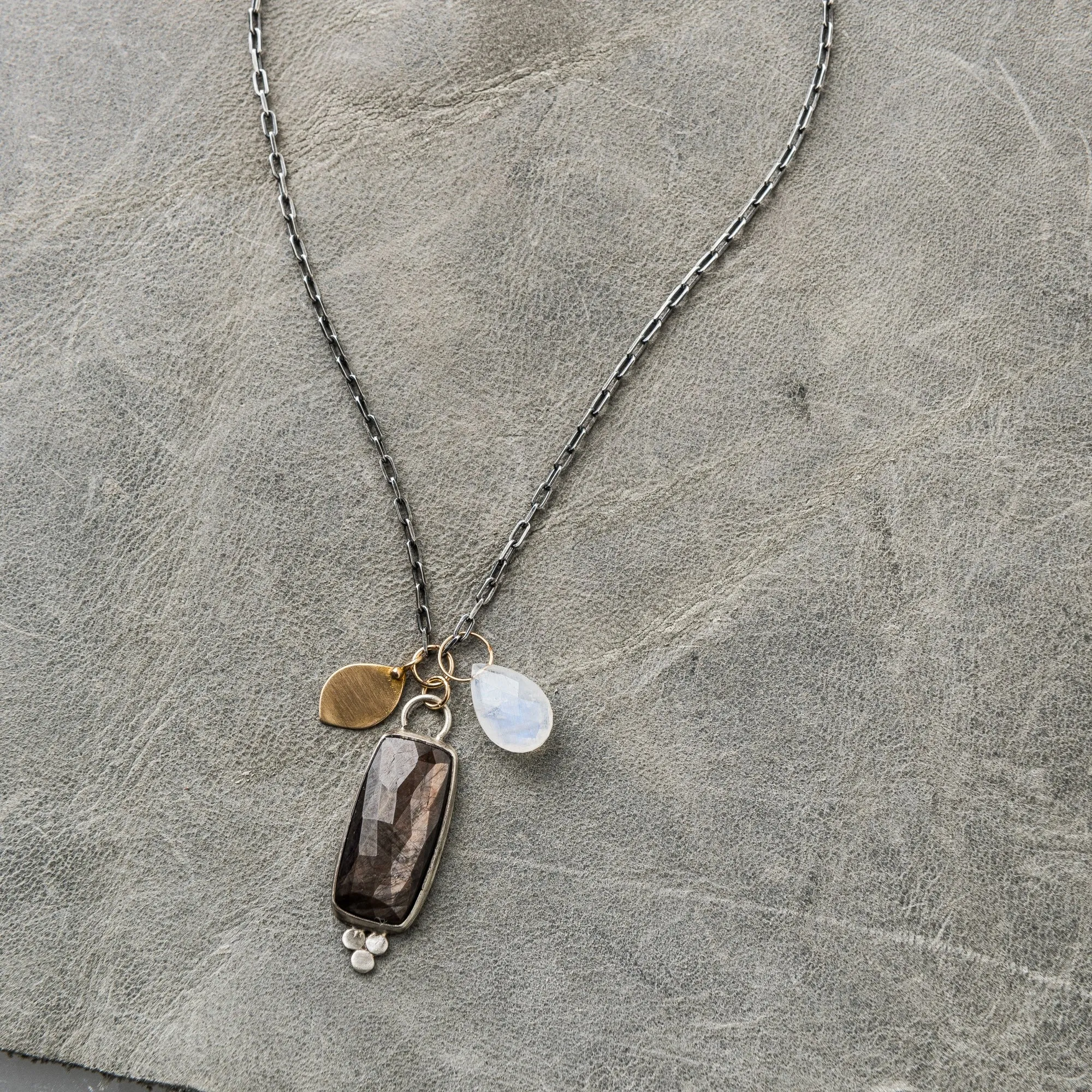 Chocolate Sapphire Necklace with Moonstone Accent