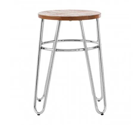 Chrome & Elm Wood Hairpin Stool