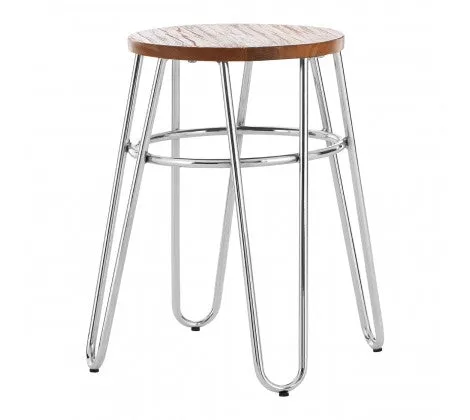 Chrome & Elm Wood Hairpin Stool