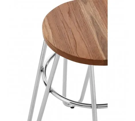 Chrome & Elm Wood Hairpin Stool