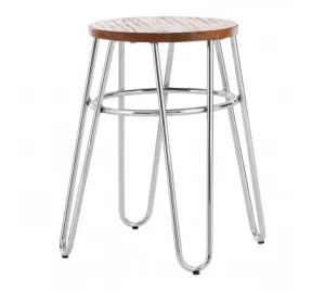 Chrome & Elm Wood Hairpin Stool