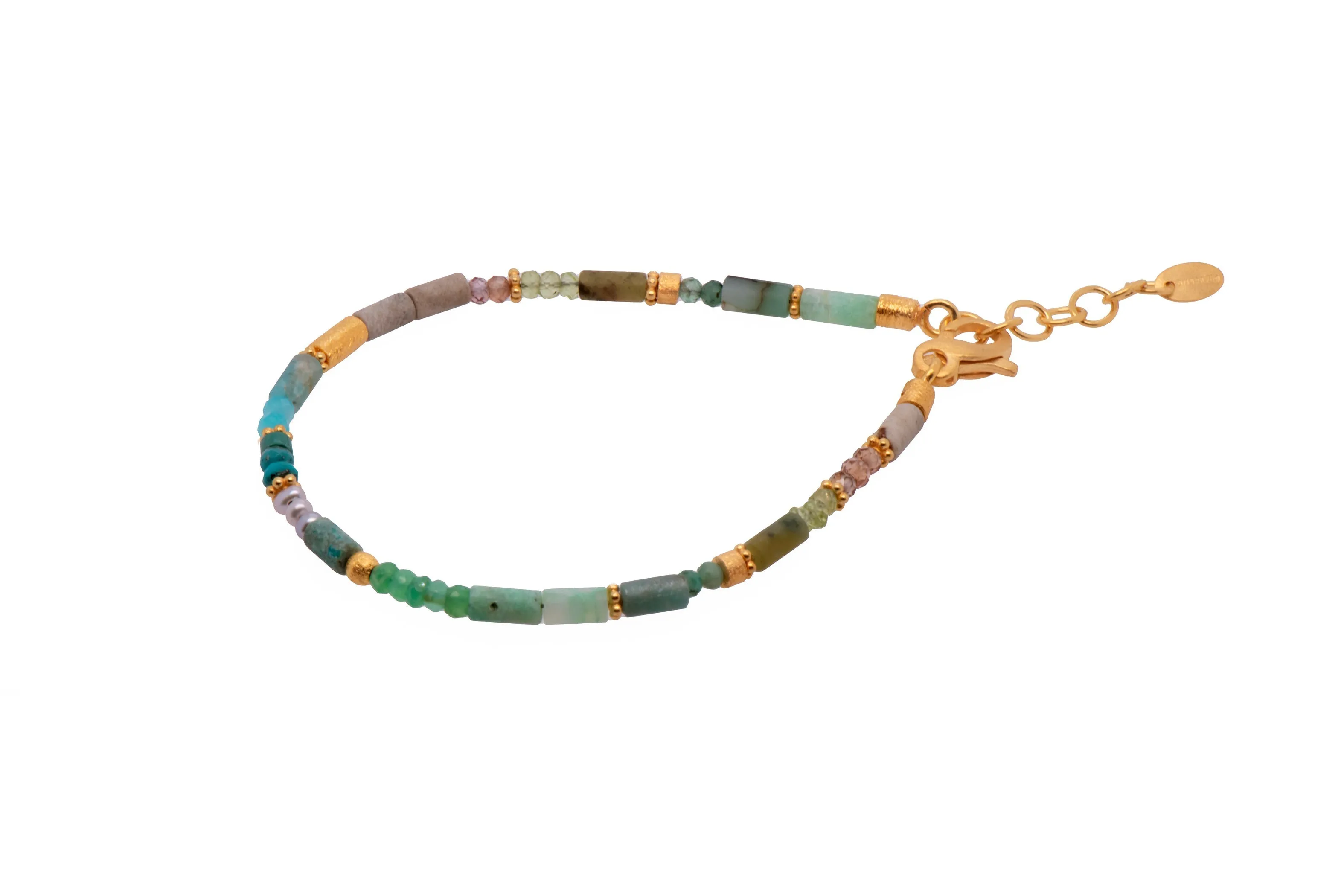 Chrysoprase, Amazonite, Emerald, Vesuvian, Peridot, Zircon, Turquoise, Chrysocolla, Pearls 3mm Necklace and Bracelet Fair Trade 24K Gold Vermeil