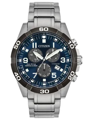 Citizen Eco-Drive Mens Brycen Watch - Super Titanium - Chronograph - Blue Dial