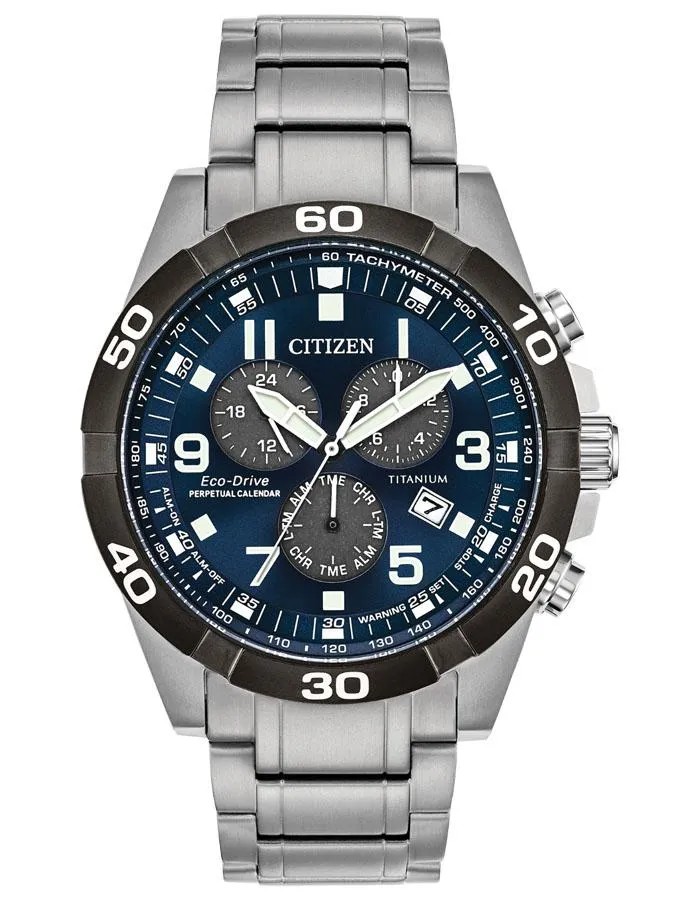 Citizen Eco-Drive Mens Brycen Watch - Super Titanium - Chronograph - Blue Dial