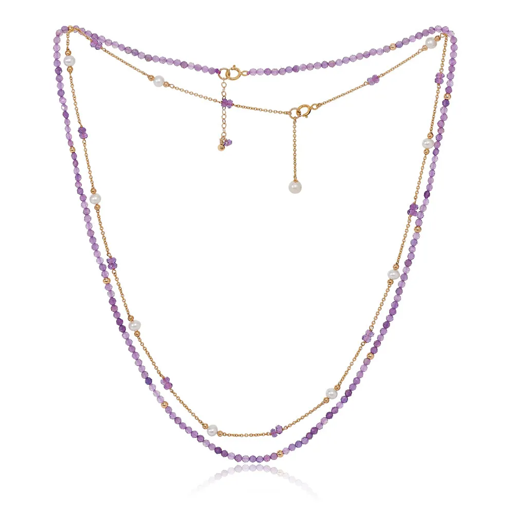 Clara fine double chain set with faceted amethyst & cultured freshwater pearls