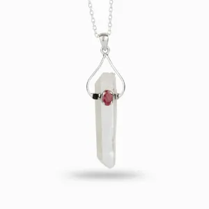 Clear Quartz Laser & Ruby Necklace