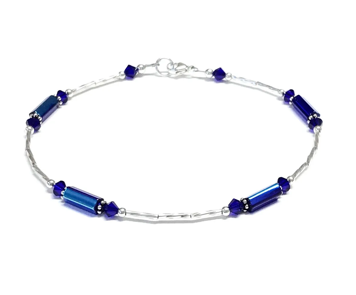 Cobalt Blue Ankle Bracelet - Sterling Silver - 9 - 12 Inches Available