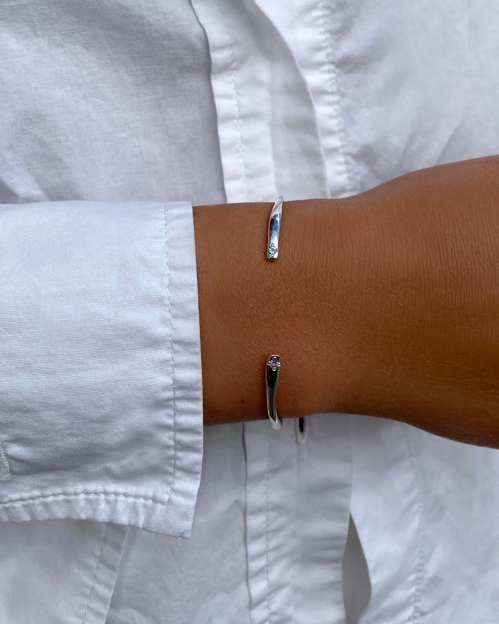 Collective Stone Cuff Bracelet | Solid White Gold