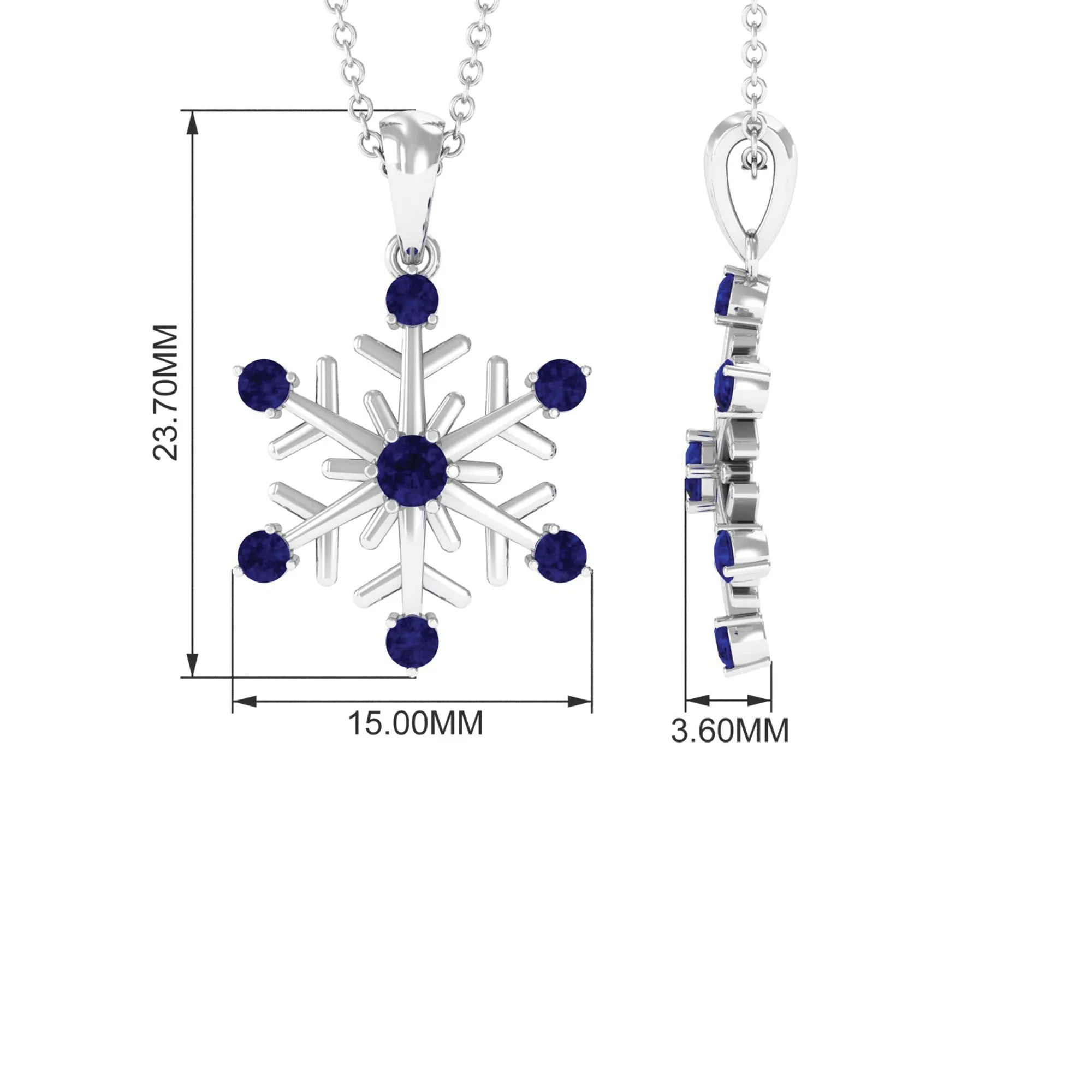 Created Blue Sapphire Simple Snowflake Pendant