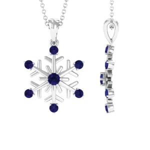 Created Blue Sapphire Simple Snowflake Pendant