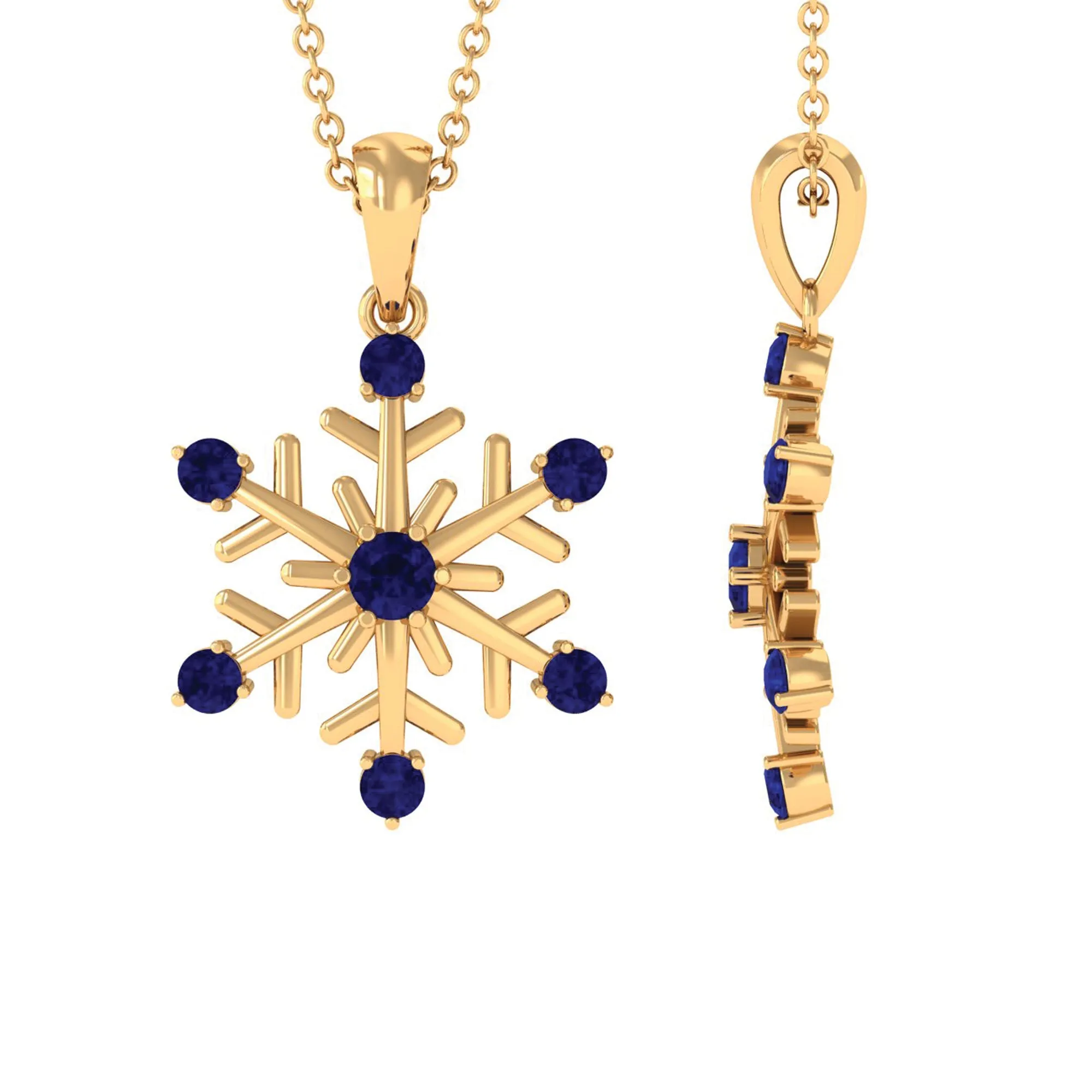 Created Blue Sapphire Simple Snowflake Pendant