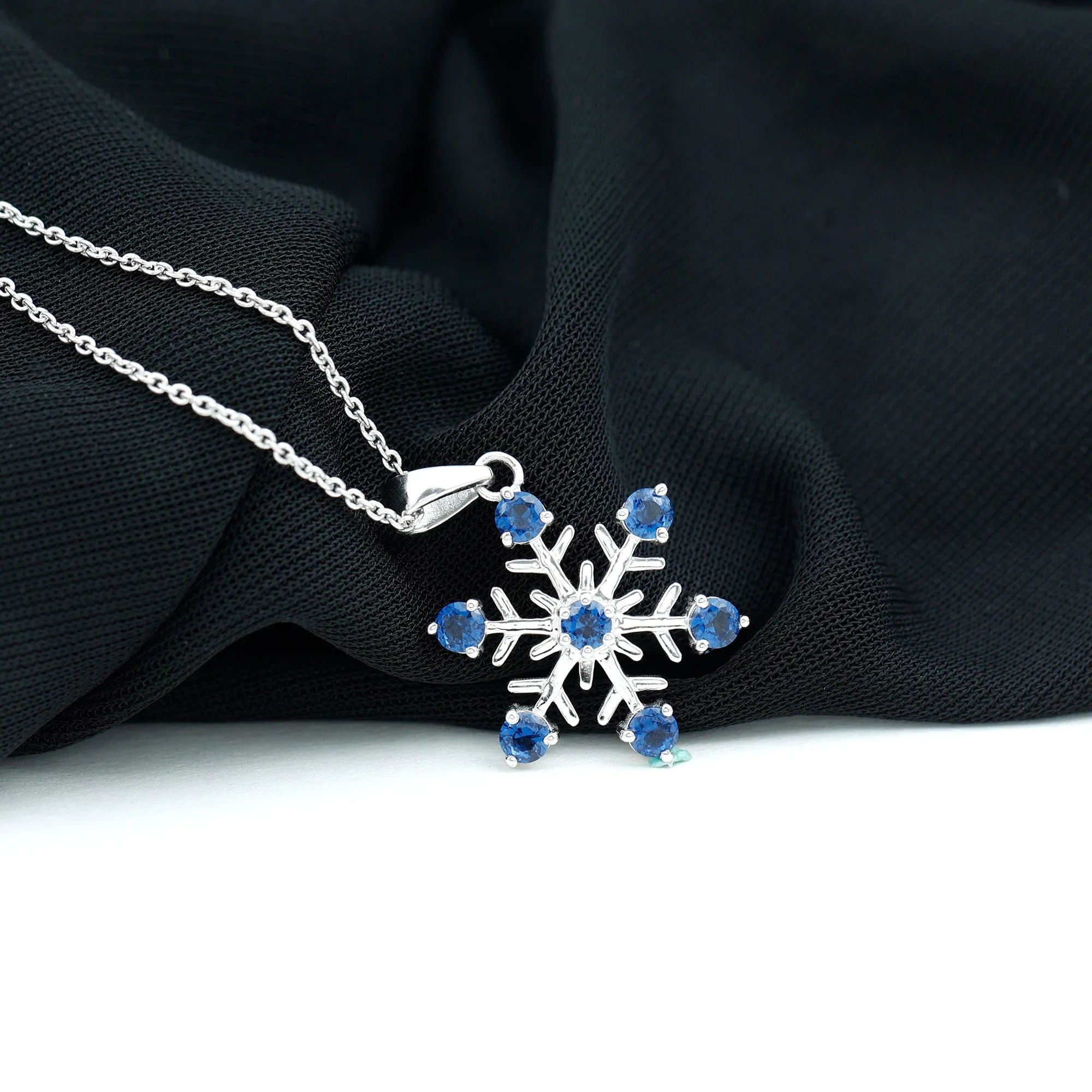 Created Blue Sapphire Simple Snowflake Pendant