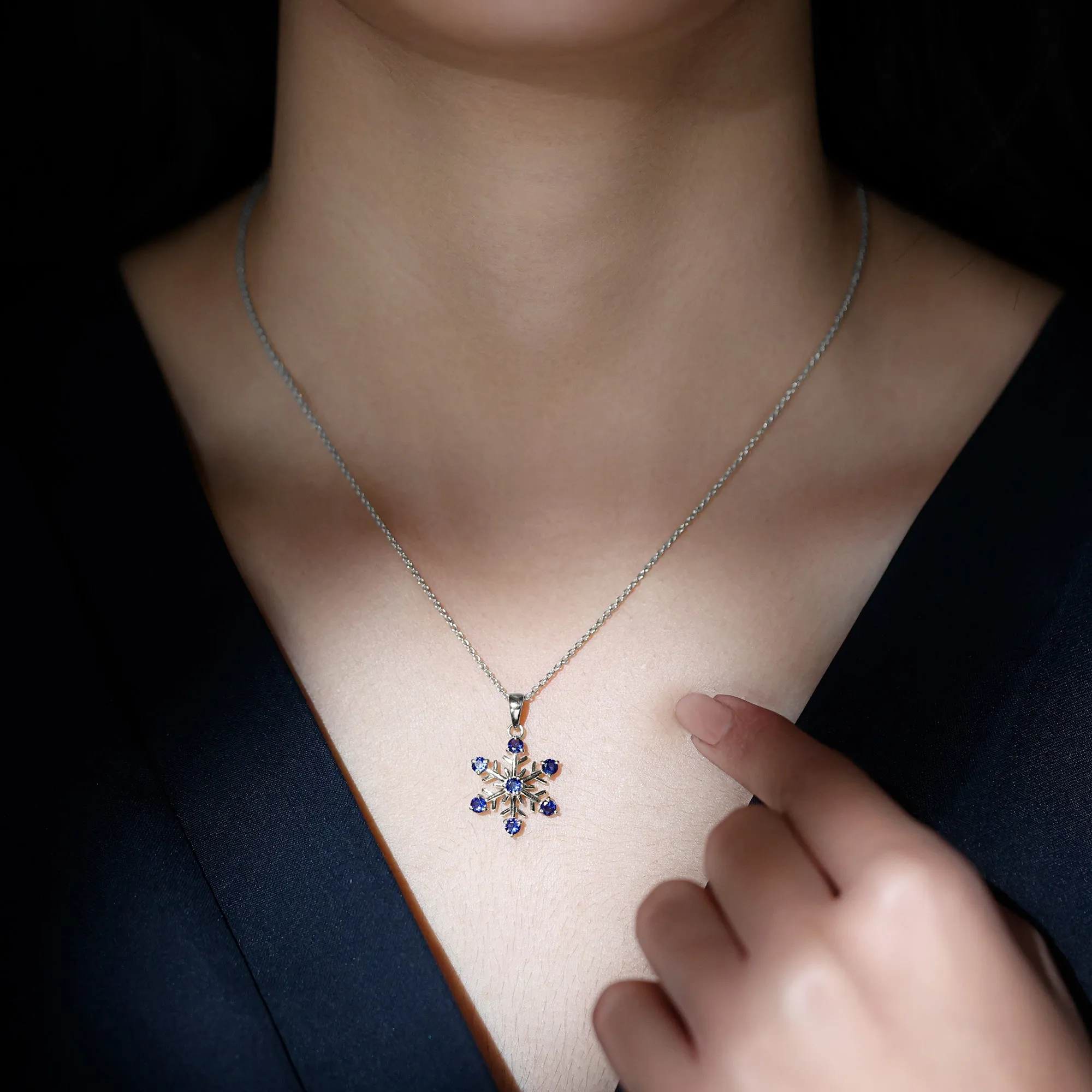 Created Blue Sapphire Simple Snowflake Pendant