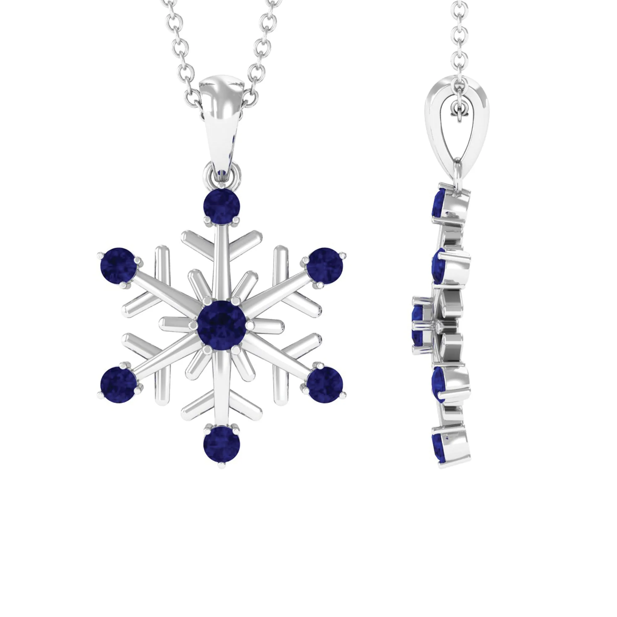 Created Blue Sapphire Simple Snowflake Pendant