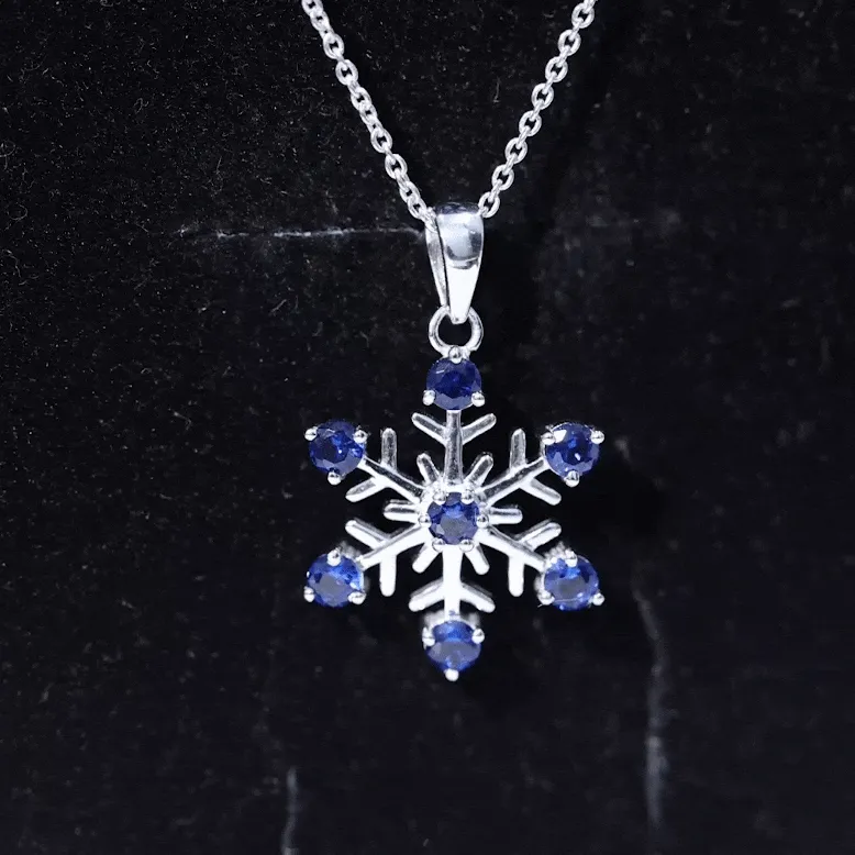 Created Blue Sapphire Simple Snowflake Pendant