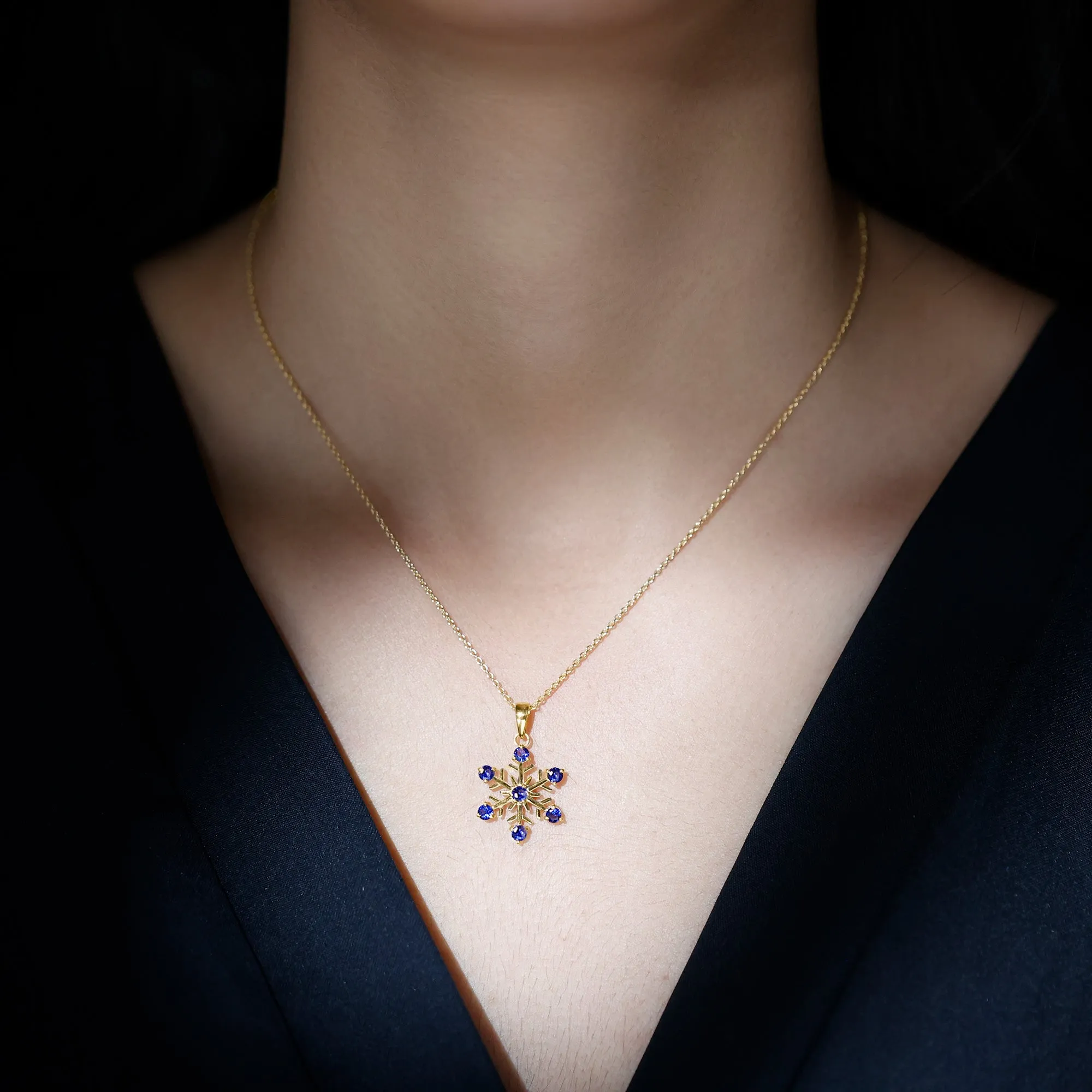 Created Blue Sapphire Simple Snowflake Pendant