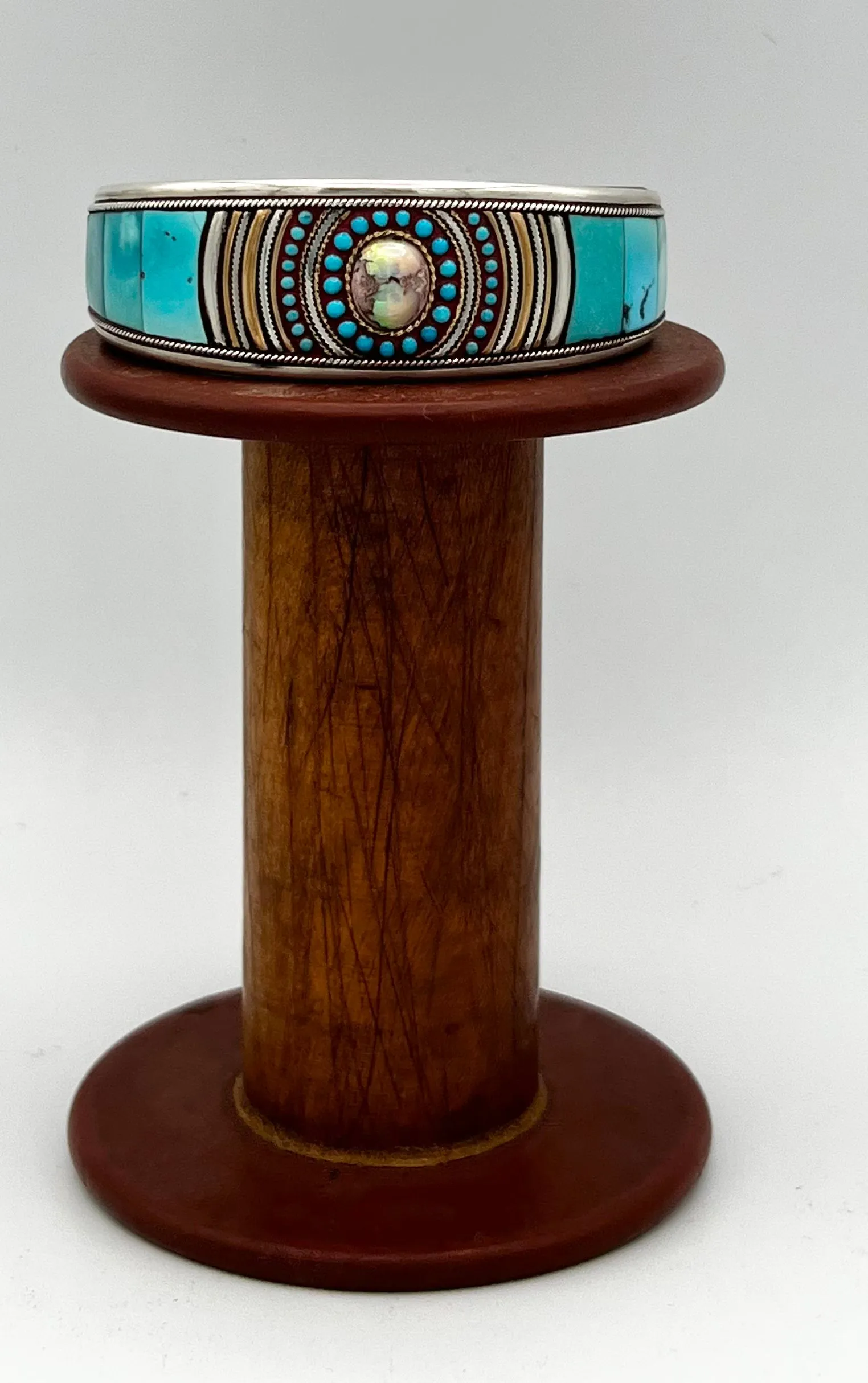 Cuff/ Bracelet- Ramona Heiss Turquoise, Opal, Leather, Sterling