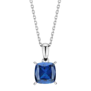 Cushion and Round Brilliant solitaire necklace with sapphire and diamond simulants in sterling silver