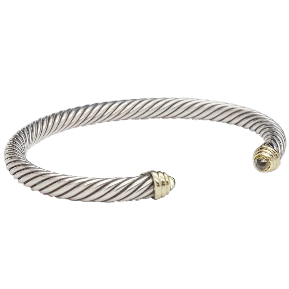 David Yurman 5mm Peridot 14K & Sterling Silver Cable Cuff Bracelet