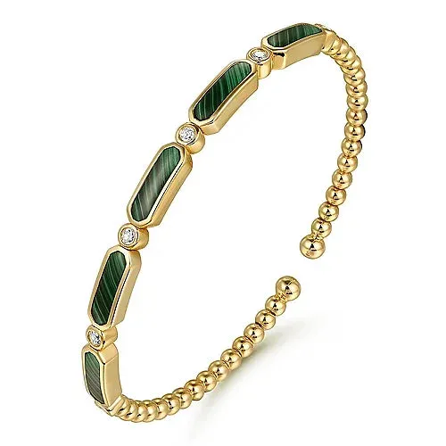 Diamond and Malachite Bangle in 14K Yellow Gold