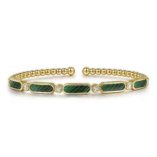 Diamond and Malachite Bangle in 14K Yellow Gold