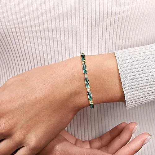 Diamond and Malachite Bangle in 14K Yellow Gold