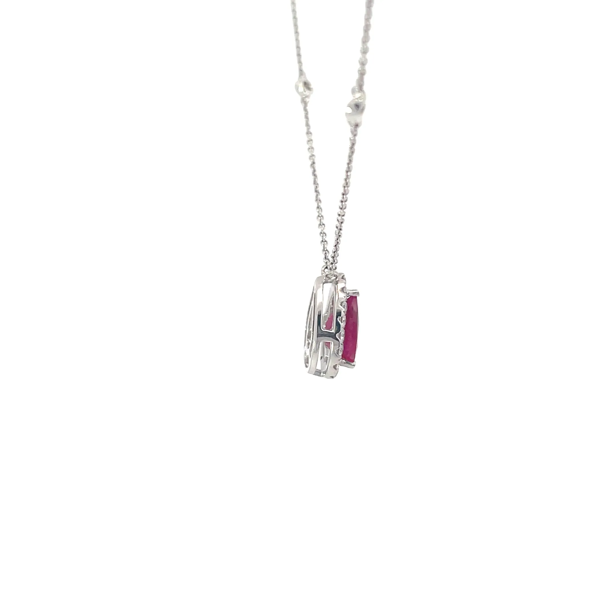 Diamond Ruby Halo Pendant Necklace