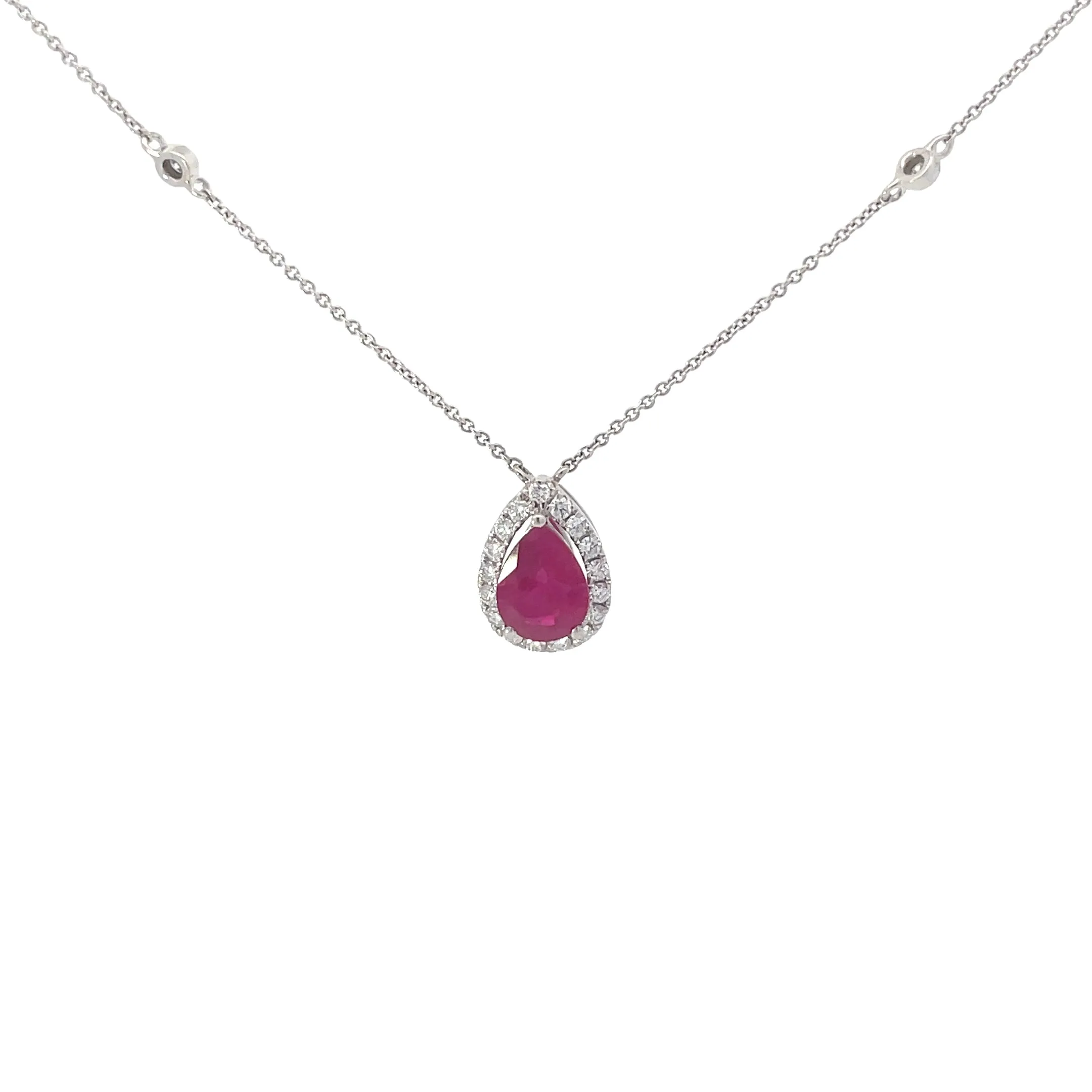 Diamond Ruby Halo Pendant Necklace