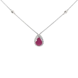 Diamond Ruby Halo Pendant Necklace