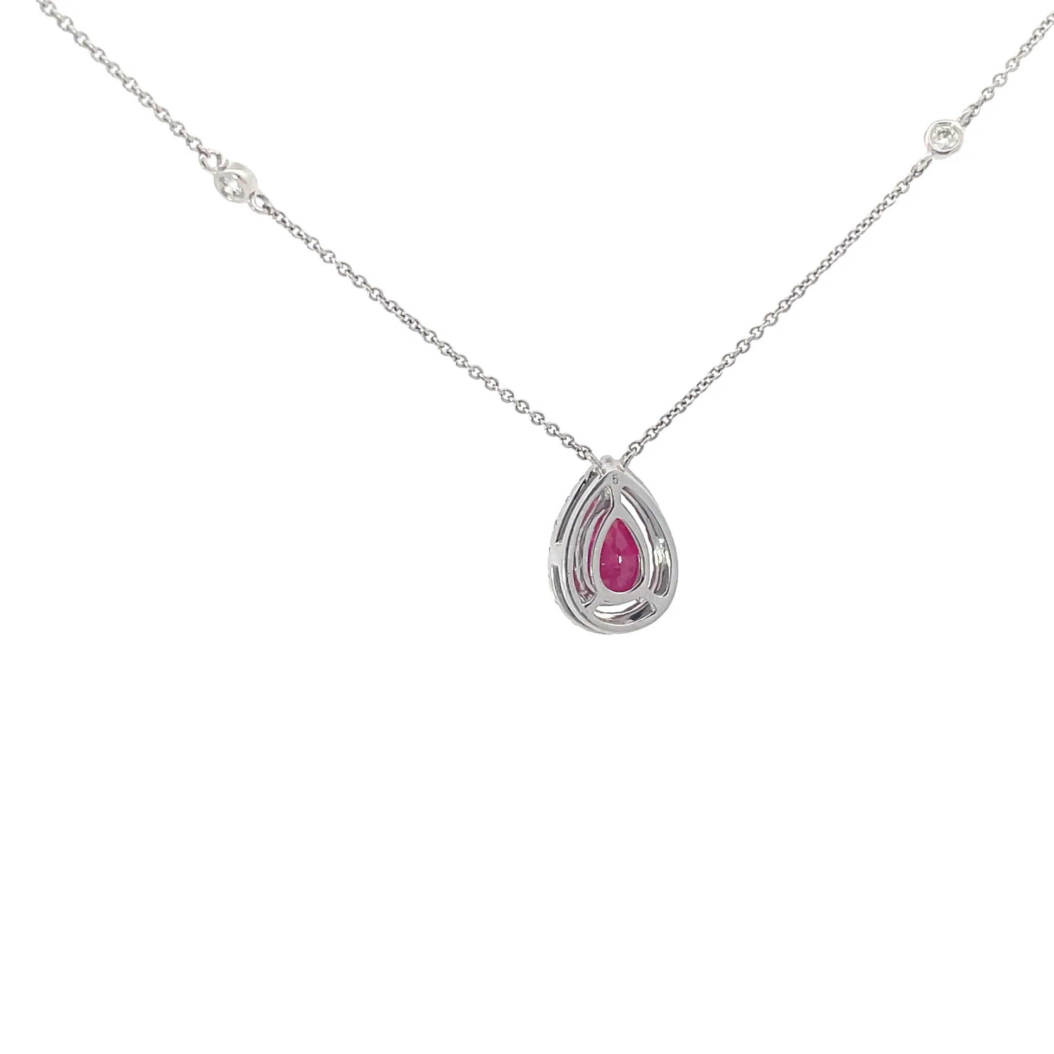 Diamond Ruby Halo Pendant Necklace