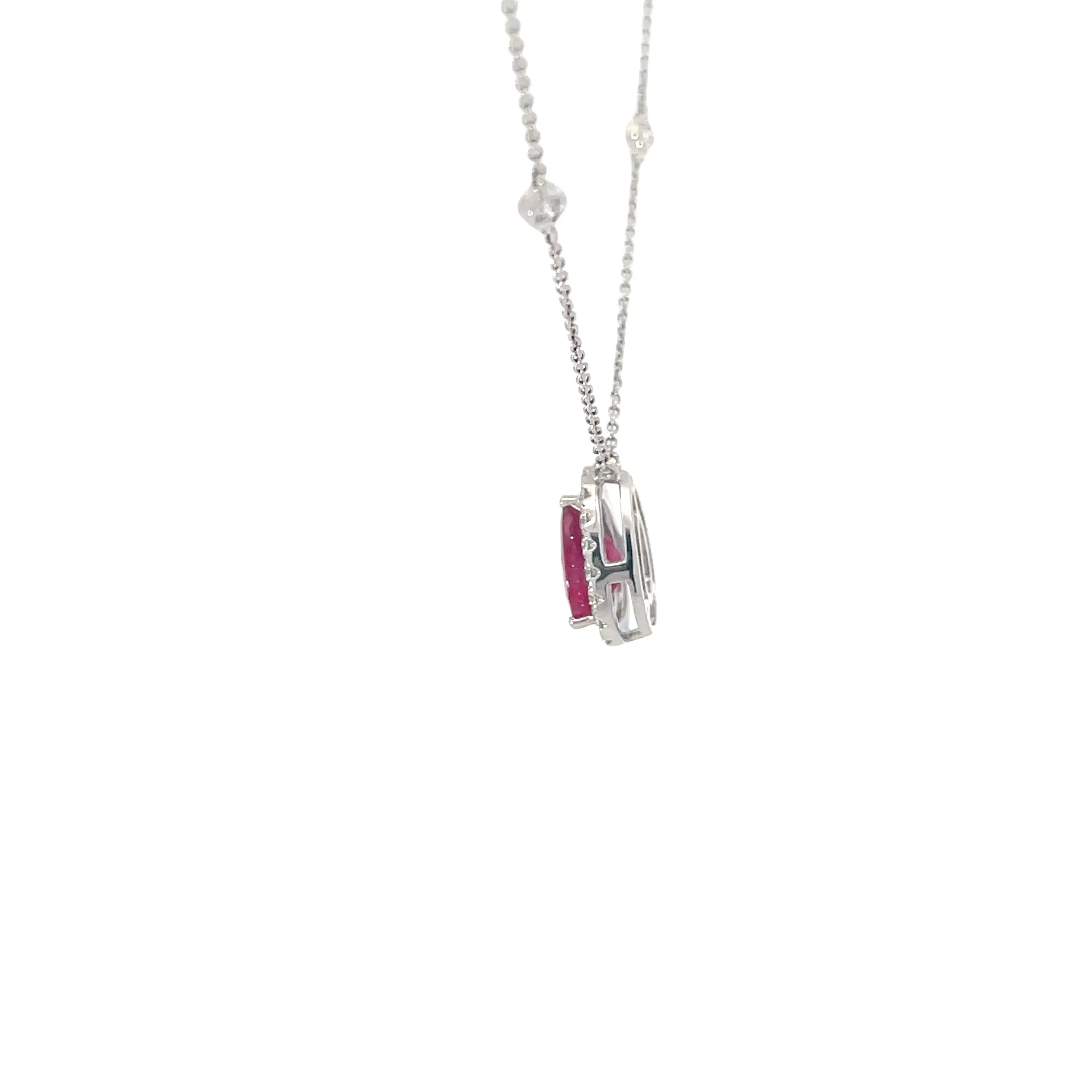 Diamond Ruby Halo Pendant Necklace