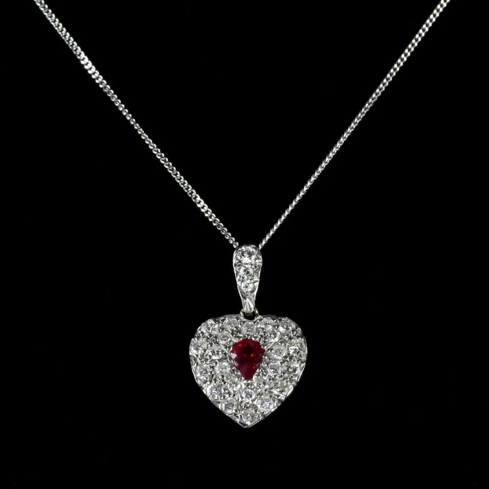 Diamond Ruby Heart 18ct Pendant Necklace