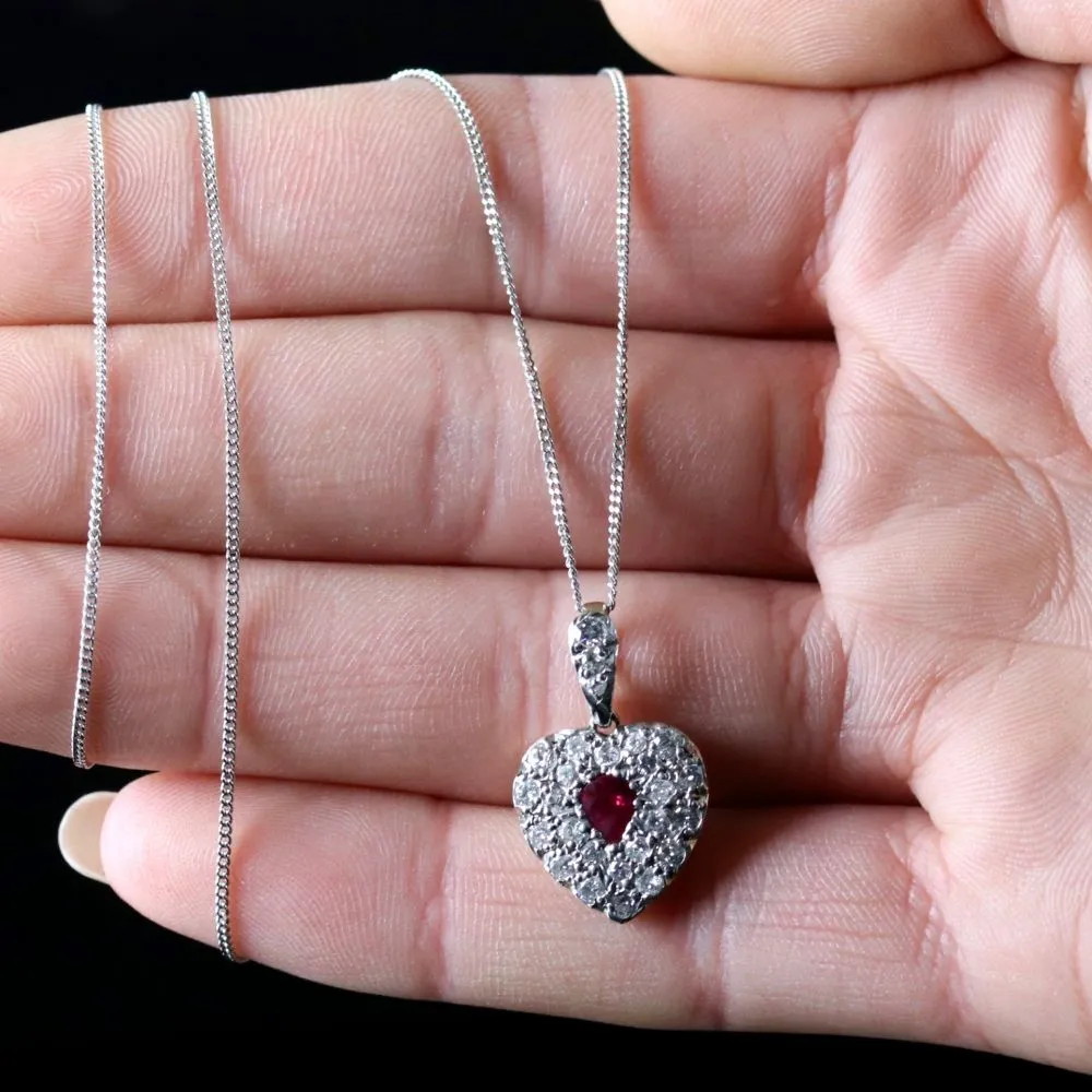 Diamond Ruby Heart 18ct Pendant Necklace