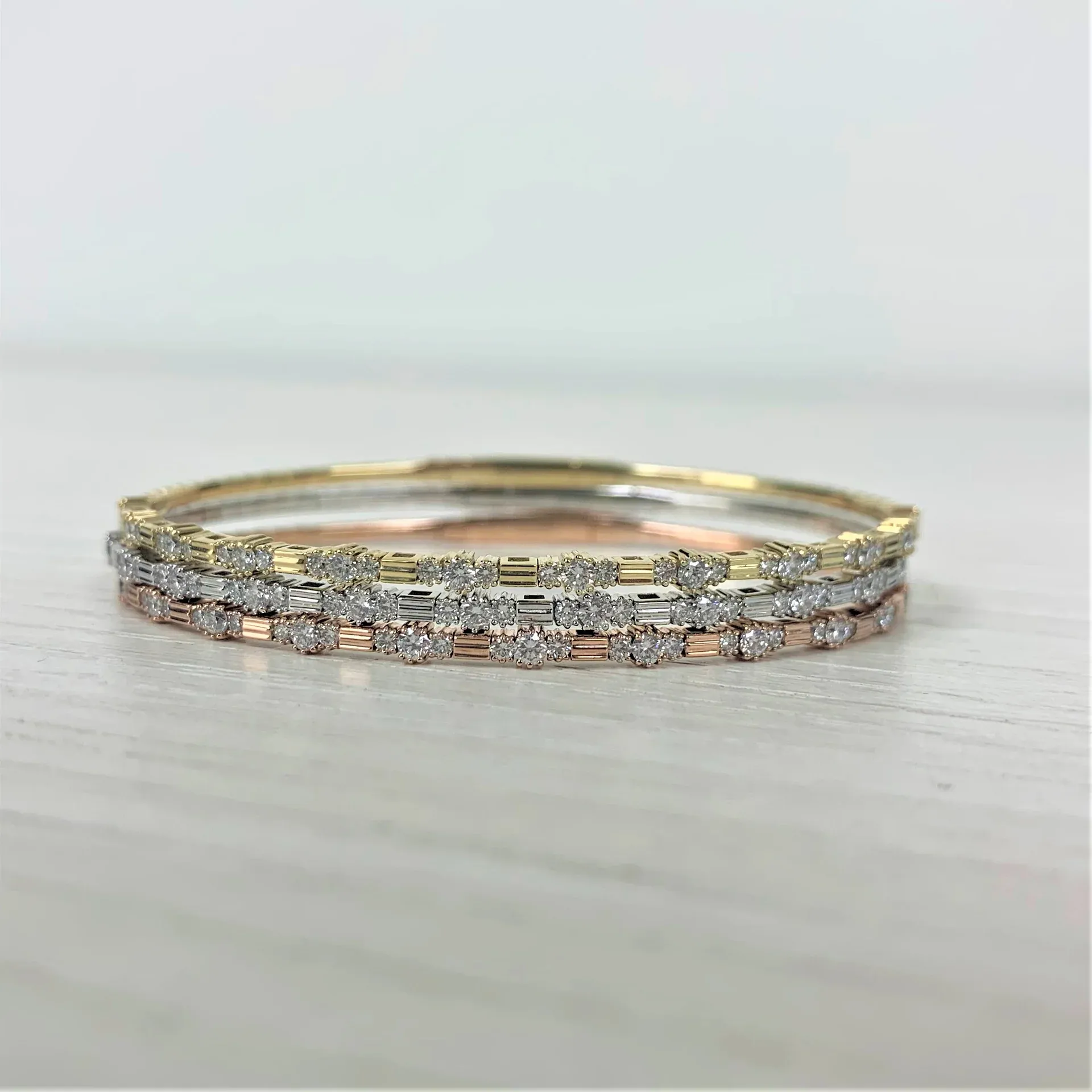 Diamond Three Section Flexible Bangle in 14K Yellow Gold