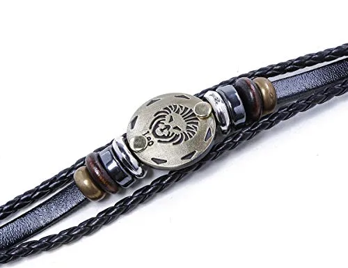 Electomania Zodiac Sign Constellation Zodiac Star Sun Sign Handmade Black Leather Bracelet For Unisex