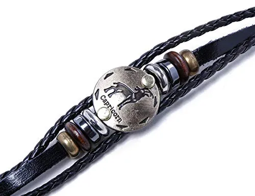 Electomania Zodiac Sign Constellation Zodiac Star Sun Sign Handmade Black Leather Bracelet For Unisex