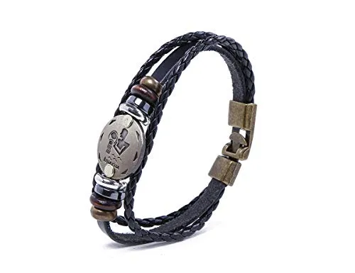 Electomania Zodiac Sign Constellation Zodiac Star Sun Sign Handmade Black Leather Bracelet For Unisex