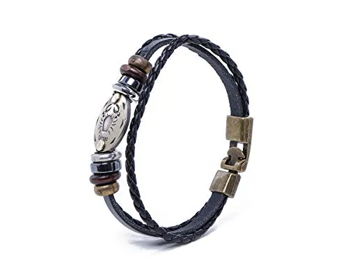 Electomania Zodiac Sign Constellation Zodiac Star Sun Sign Handmade Black Leather Bracelet For Unisex