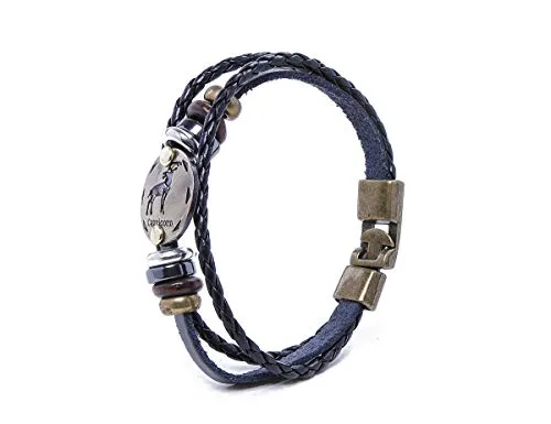 Electomania Zodiac Sign Constellation Zodiac Star Sun Sign Handmade Black Leather Bracelet For Unisex